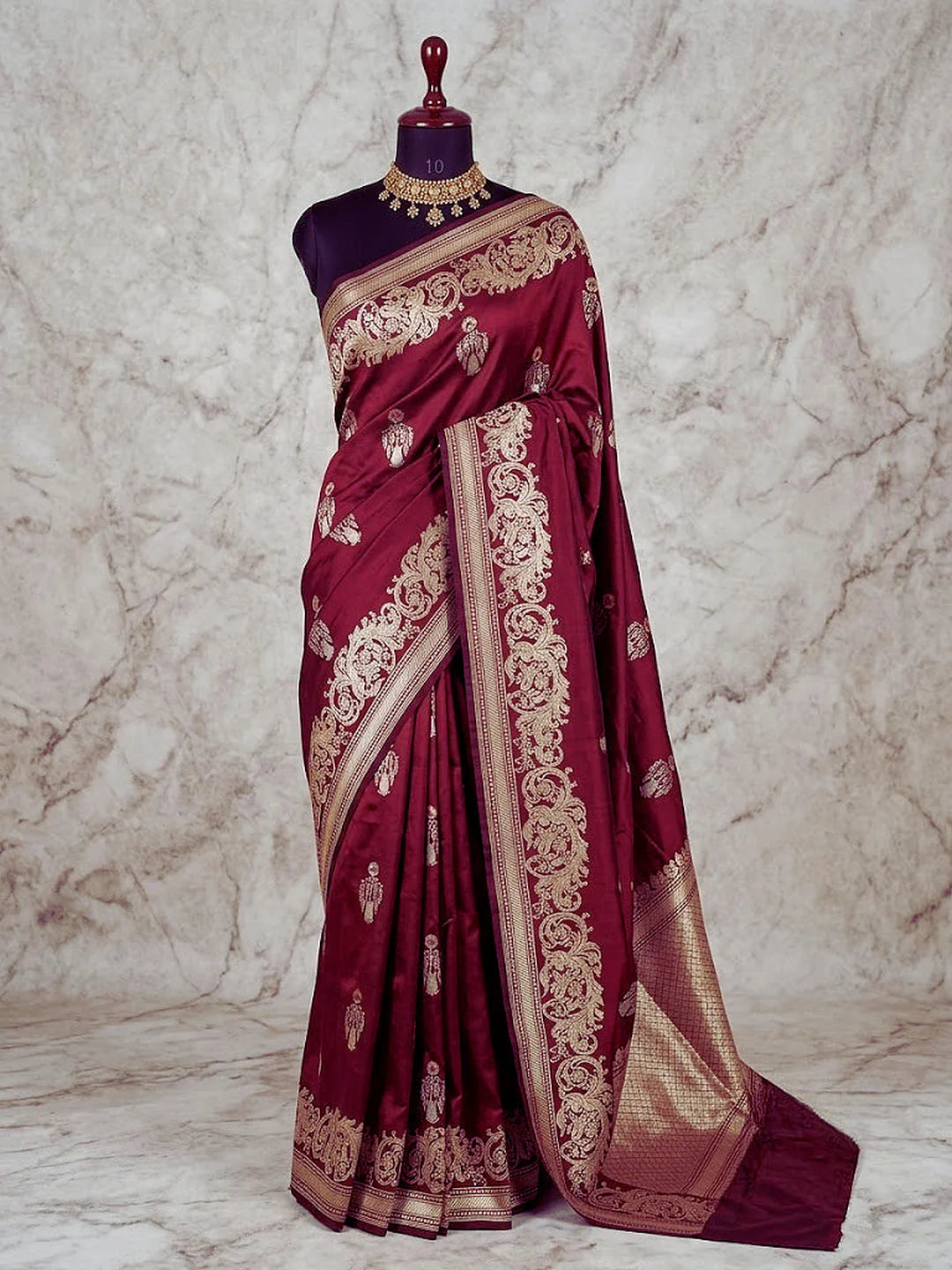 Pure Katan Silk Kadhwa Buta Banarasi Saree | Sona Rupa Zari & Tilfi Minakari | Maroon