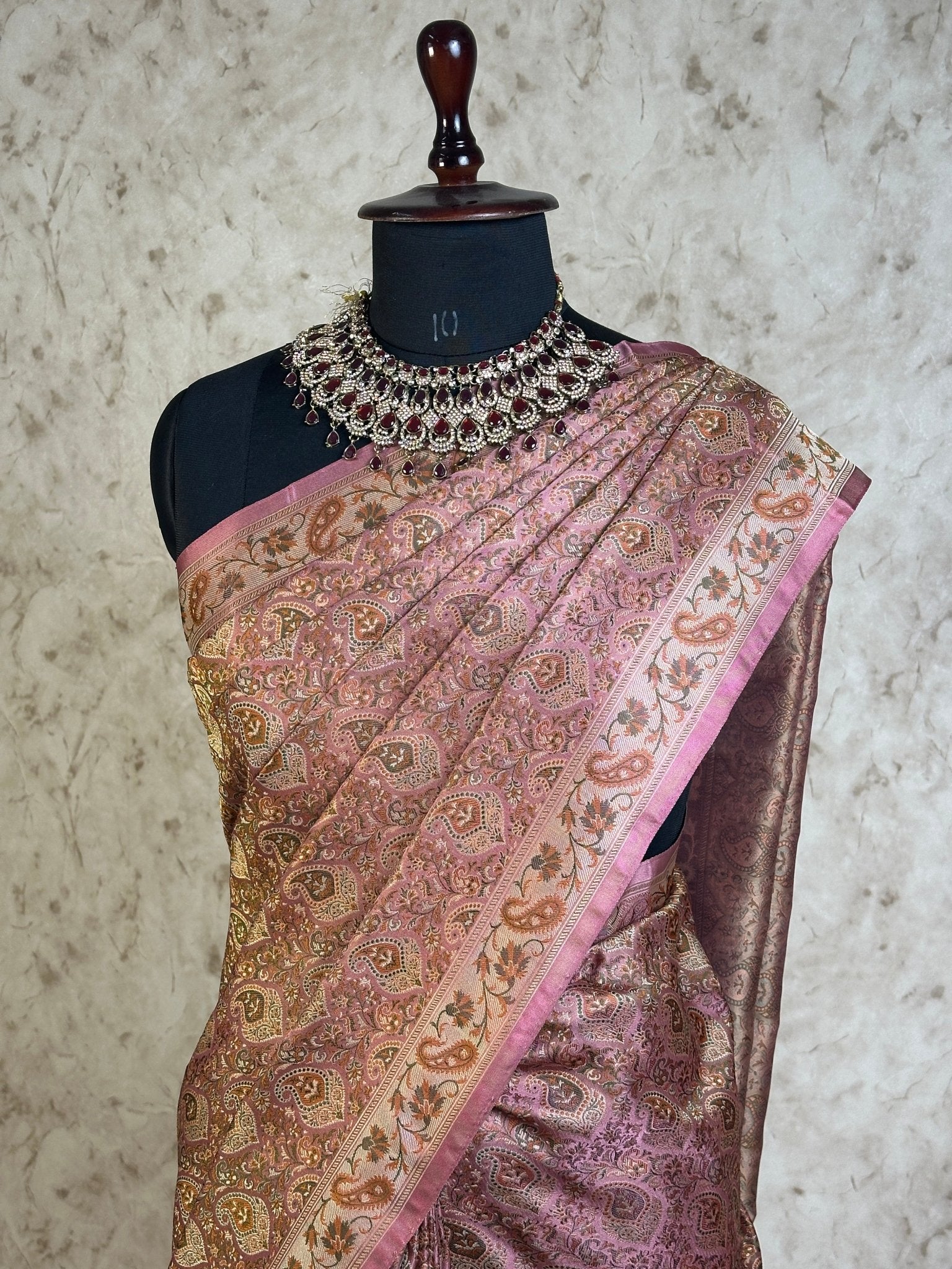 Rose Pink Pure Banarasi Handloom Jamawar Tanchui Kadhwa Interlocked Weaved Saree - Katan Banaras