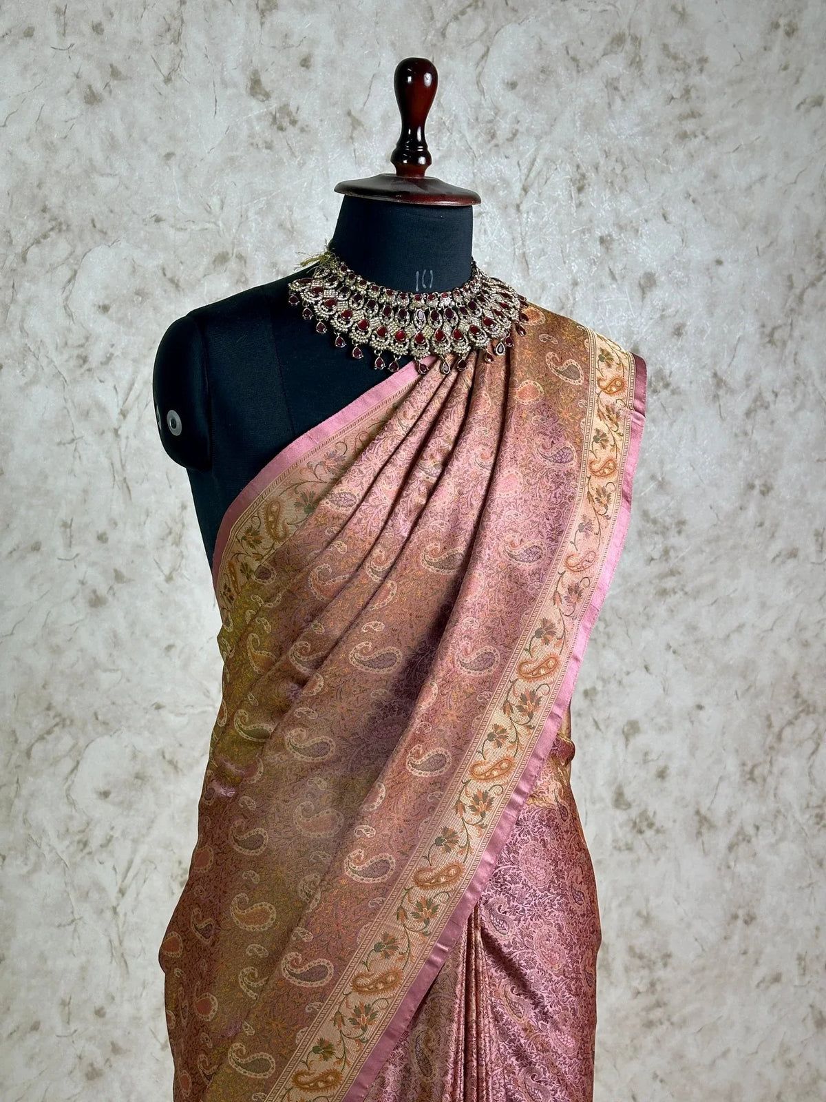 Rose Pink Pure Banarasi Handloom Jamawar Tanchui Kadhwa Interlocked Weaved Saree - Katan Banaras