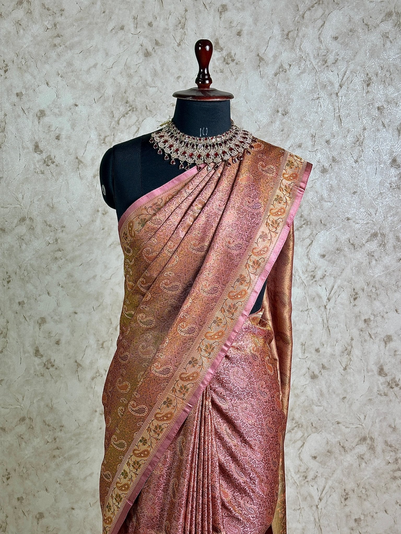 Rose Pink Pure Banarasi Handloom Jamawar Tanchui Kadhwa Interlocked Weaved Saree - Katan Banaras