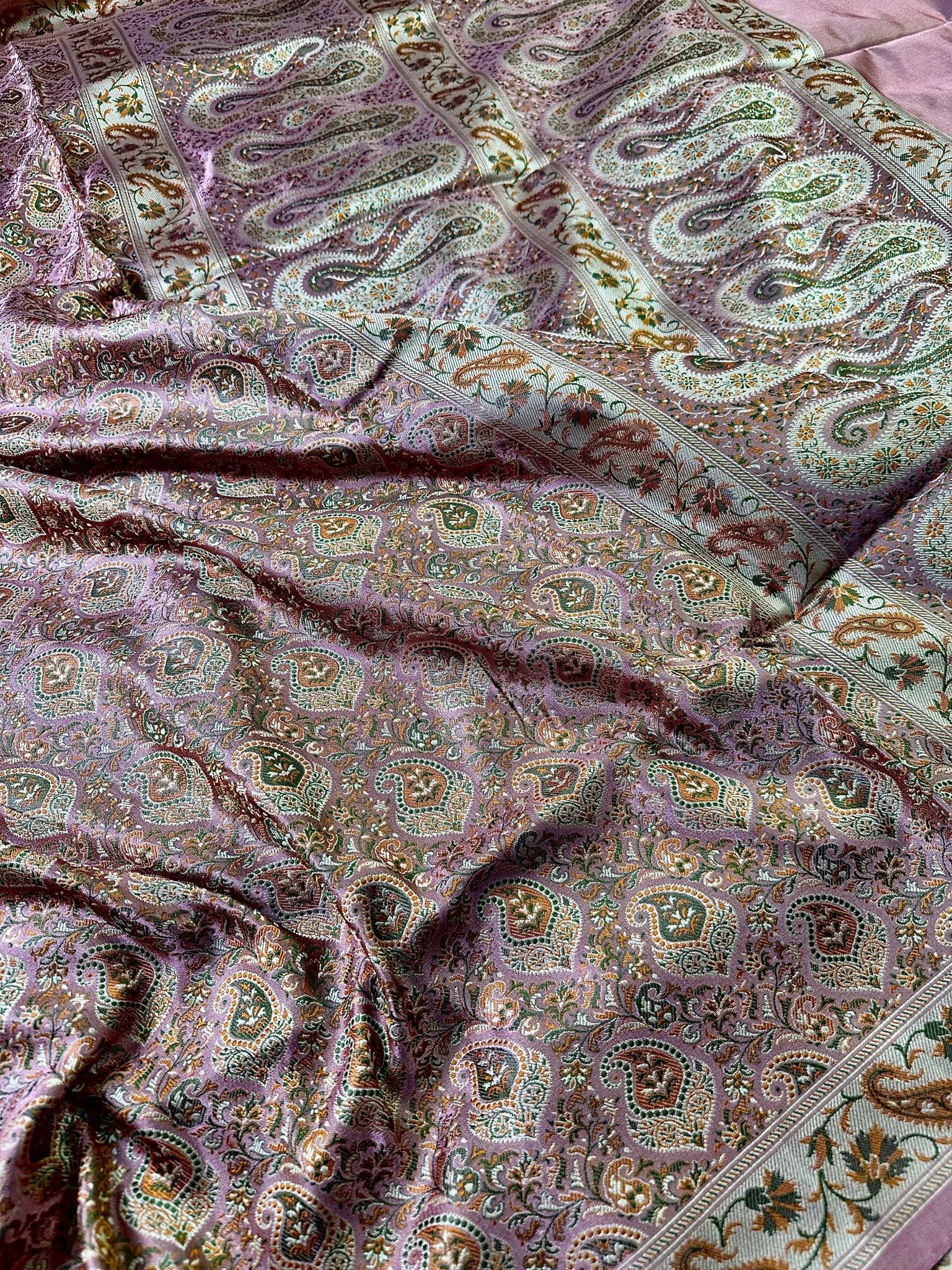 Rose Pink Pure Banarasi Handloom Jamawar Tanchui Kadhwa Interlocked Weaved Saree - Katan Banaras