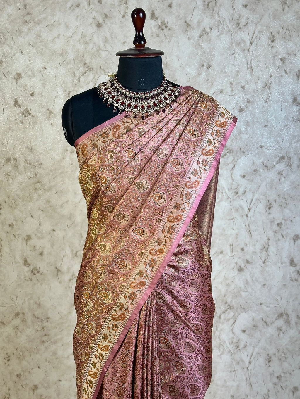 Rose Pink Pure Banarasi Handloom Jamawar Tanchui Kadhwa Interlocked Weaved Saree - Katan Banaras