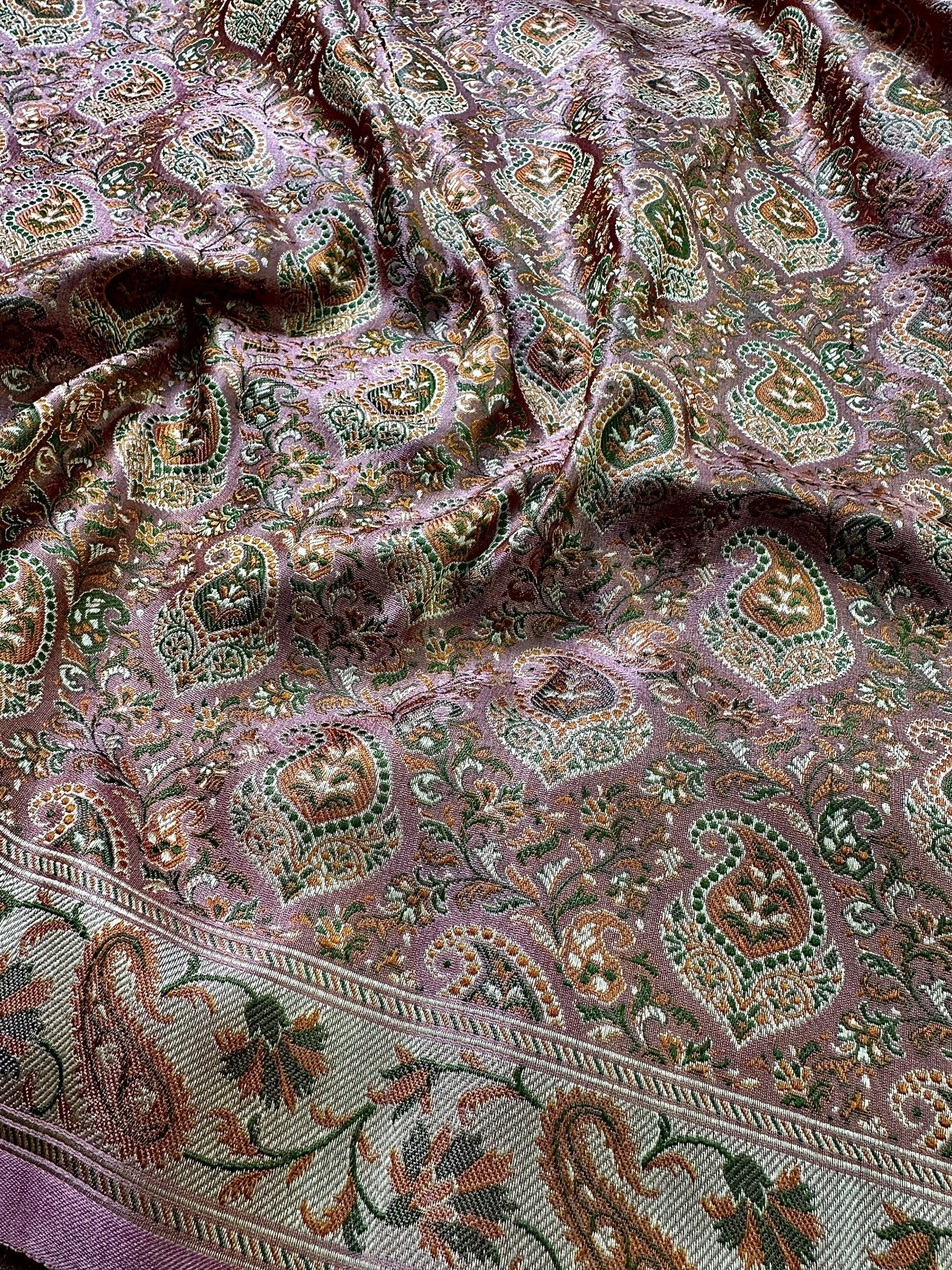 Rose Pink Pure Banarasi Handloom Jamawar Tanchui Kadhwa Interlocked Weaved Saree - Katan Banaras