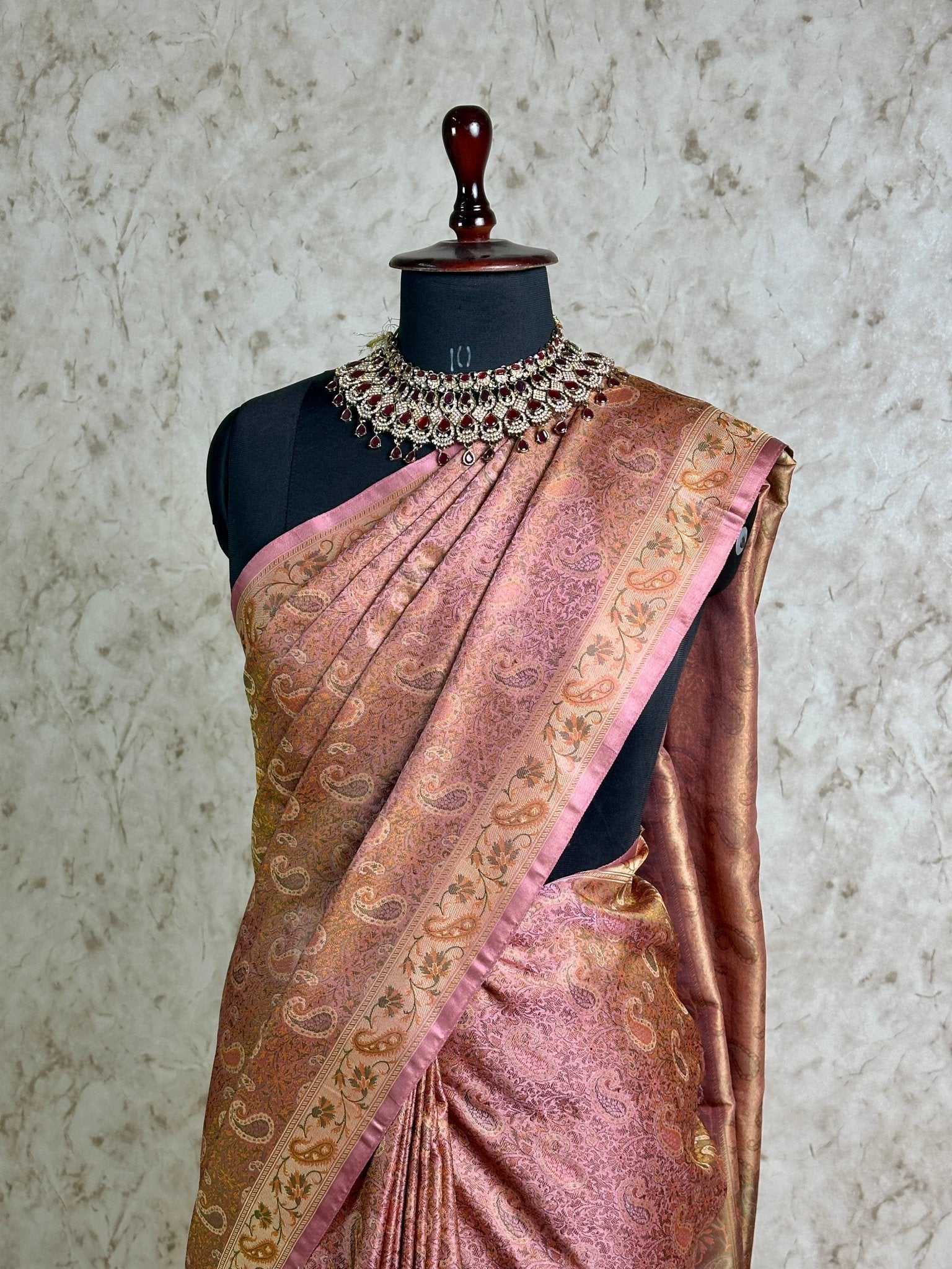 Rose Pink Pure Banarasi Handloom Jamawar Tanchui Kadhwa Interlocked Weaved Saree - Katan Banaras