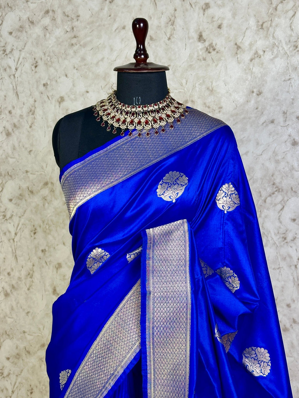 Royal Blue Pure Katan Silk Banarasi Kadhwa Buta Handloom Ektara Weaved Saree with Tested Zari - Katan Banaras