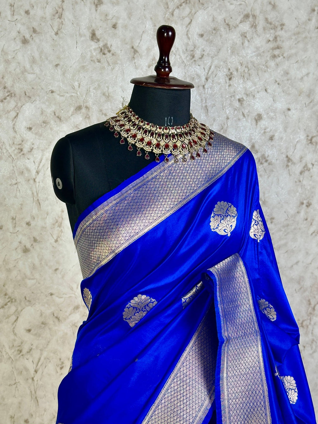 Royal Blue Pure Katan Silk Banarasi Kadhwa Buta Handloom Ektara Weaved Saree with Tested Zari - Katan Banaras