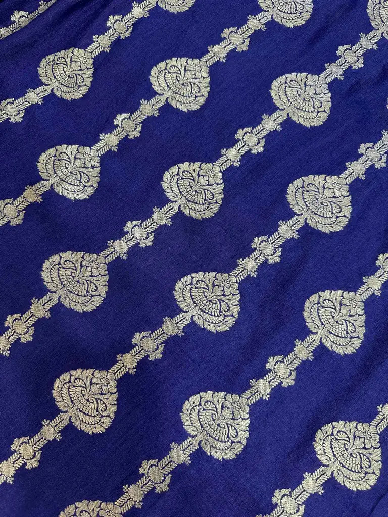Royal Blue Pure Moonga Silk Banarasi Saree with Uppada Weave and Pure Gold Zari - border detail | Pure Moonga Silk Banarasi Saree
