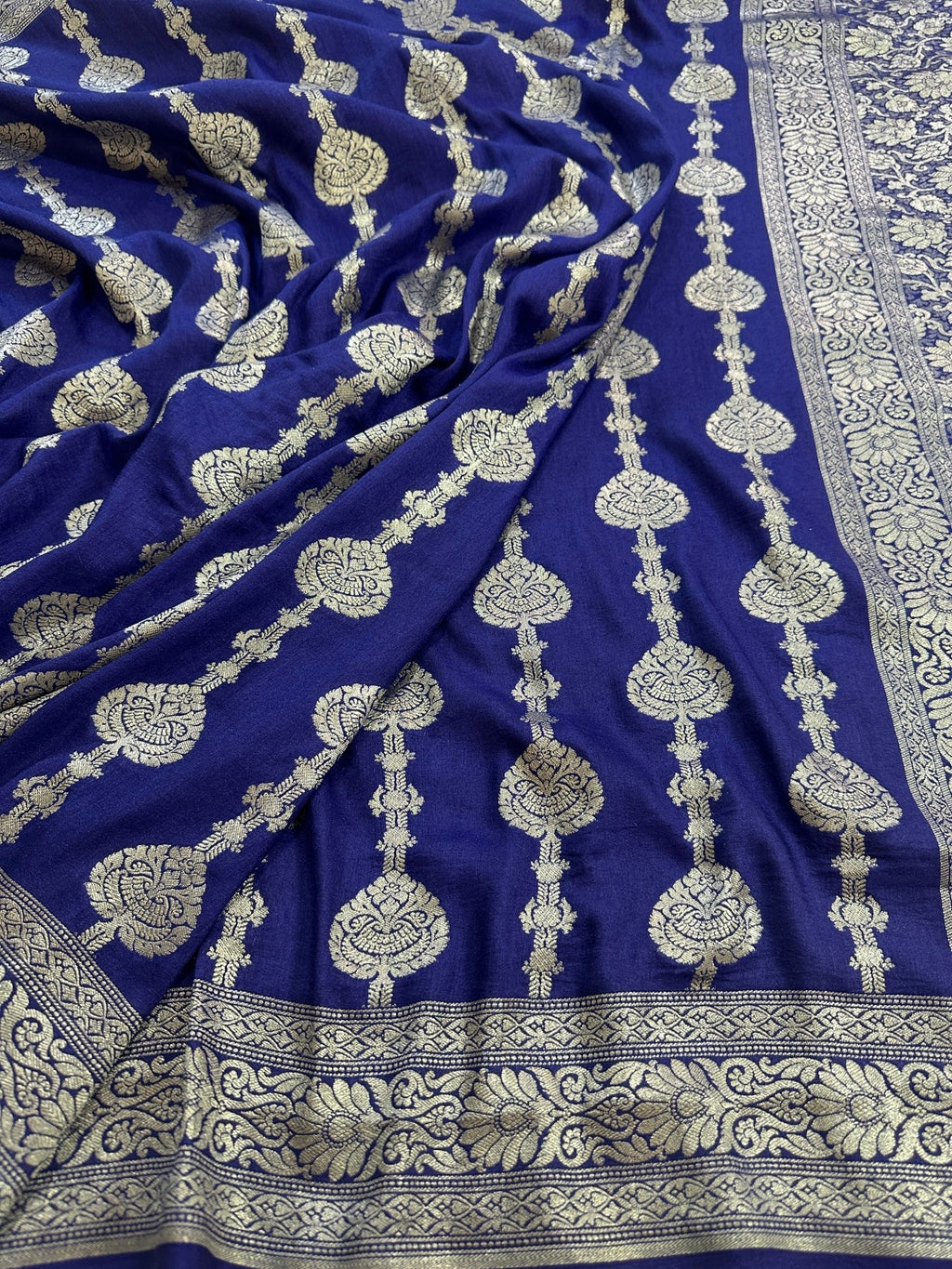 Royal Blue Pure Moonga Silk Banarasi Saree with Uppada Weave and Pure Gold Zari - Katan Banaras