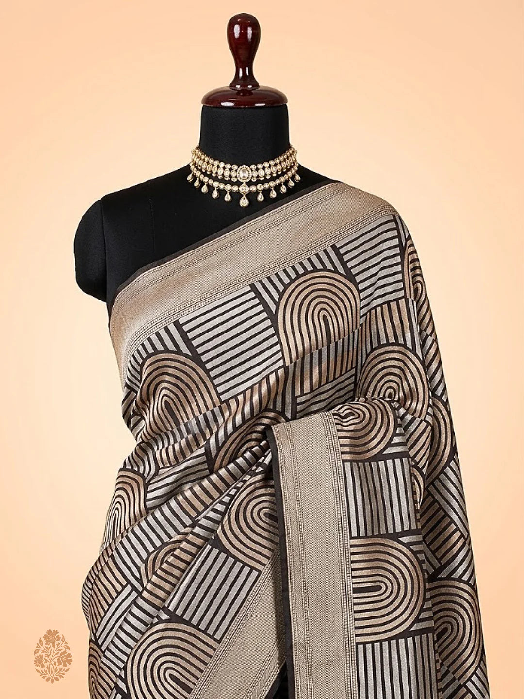 Pure Katan Silk Banarasi Saree in Dark Brown | Silver Zari Arch Handloom Saree