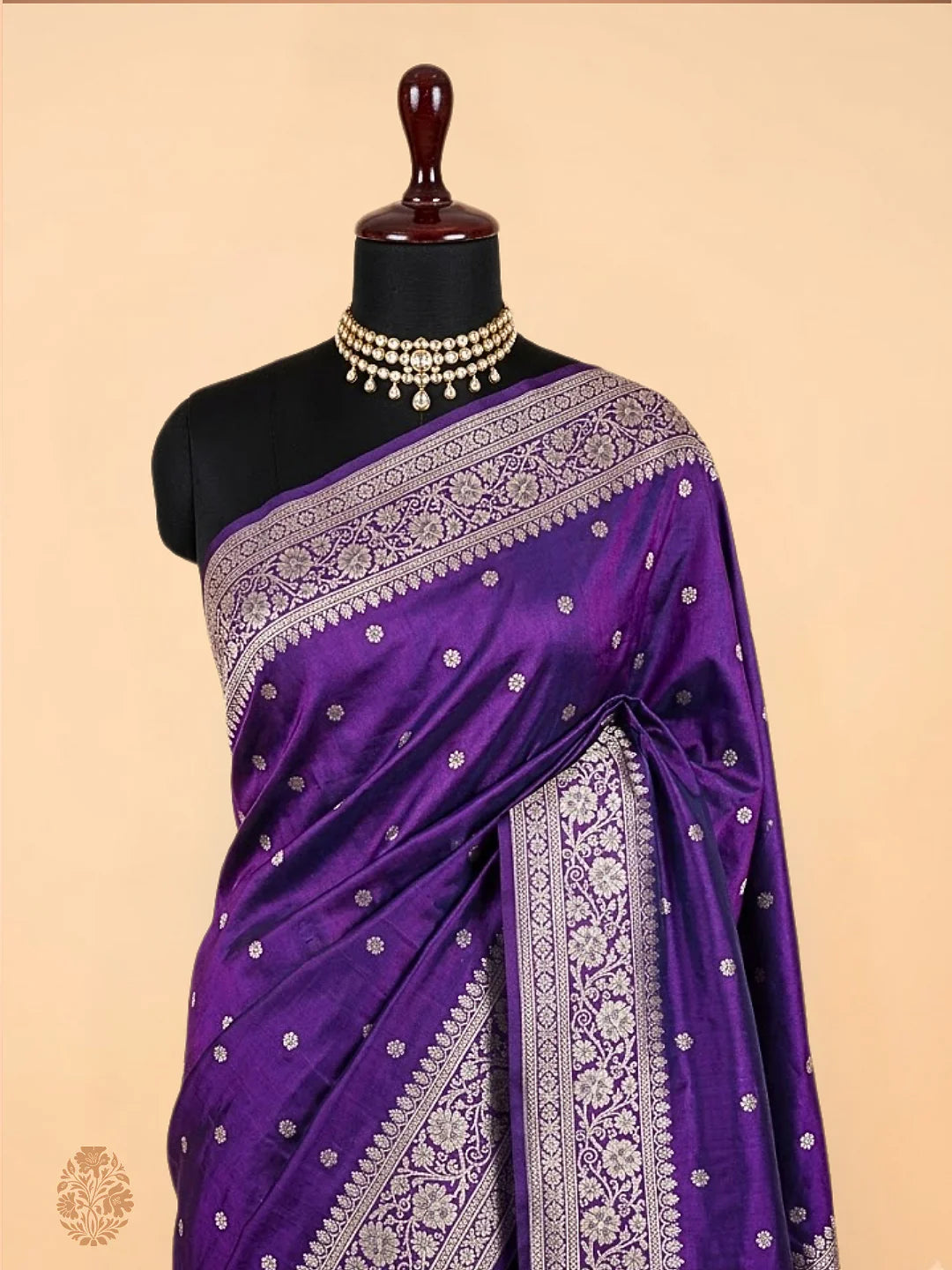 Pure Katan Silk Banarasi Saree | Violet Iridescent Floral Buti | Silver Zari Weave | KATAN BANARAS