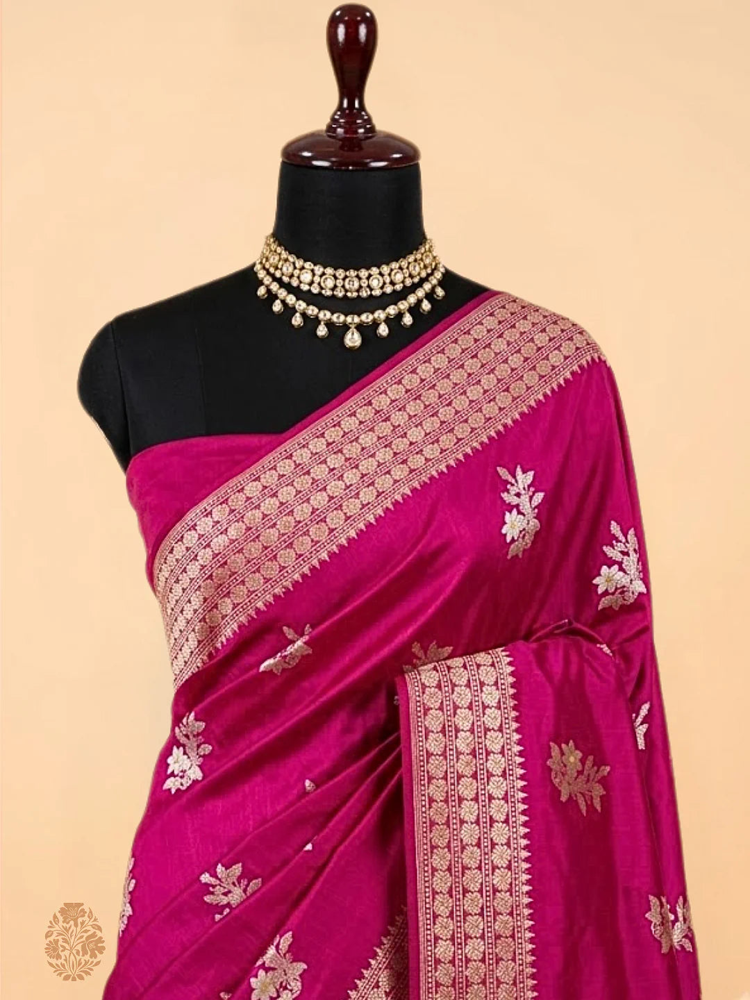 Pure Katan Silk Kadhwa Buta Banarasi Saree in Magenta – Sona Rupa Zari with Tilfi Minakari
