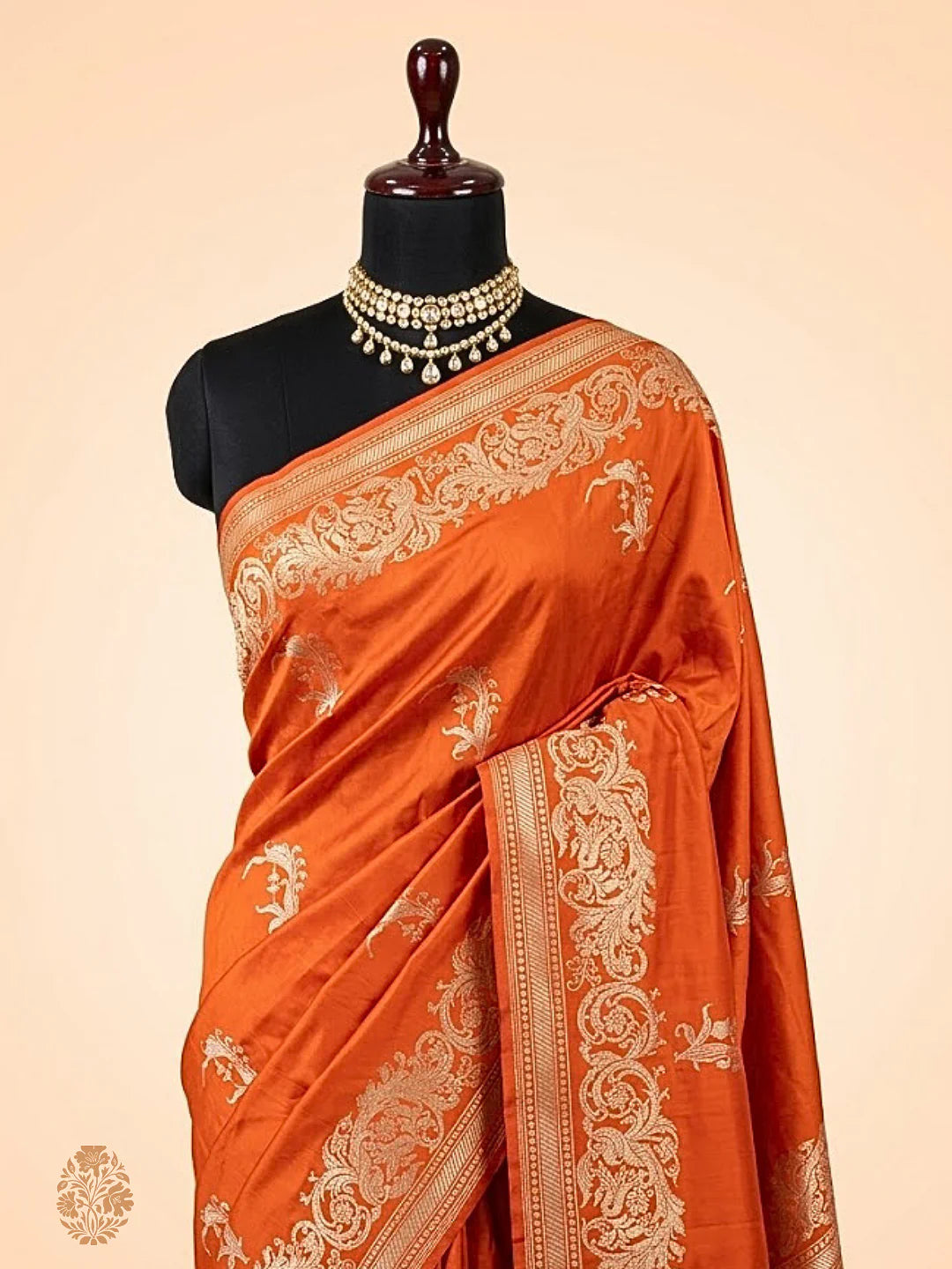 Pure Katan Silk Kadhwa Buta Banarasi Saree – Orange | Sona Rupa Zari & Tilfi Minakari