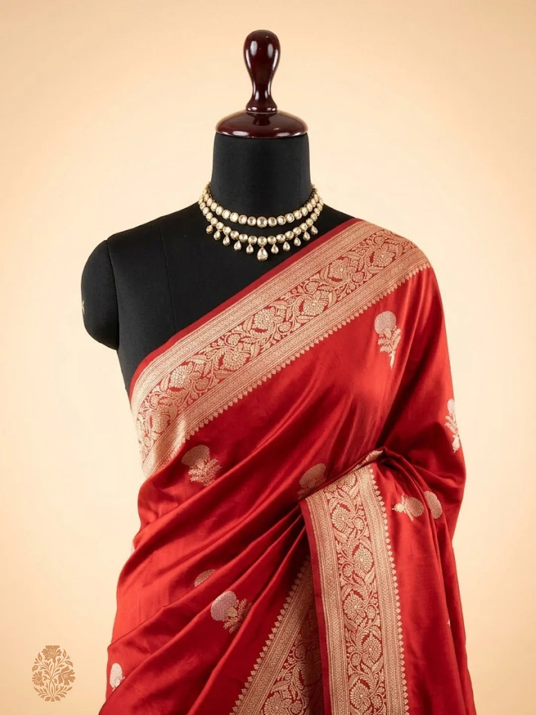 Pure Katan Silk Kadhwa Buta Banarasi Saree – Red | Sona Rupa Zari
