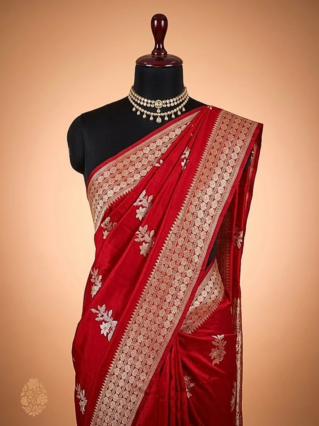 Pure Katan Silk Kadhwa Buta Banarasi Saree – Red | Sona Rupa Zari & Tilfi Minakari