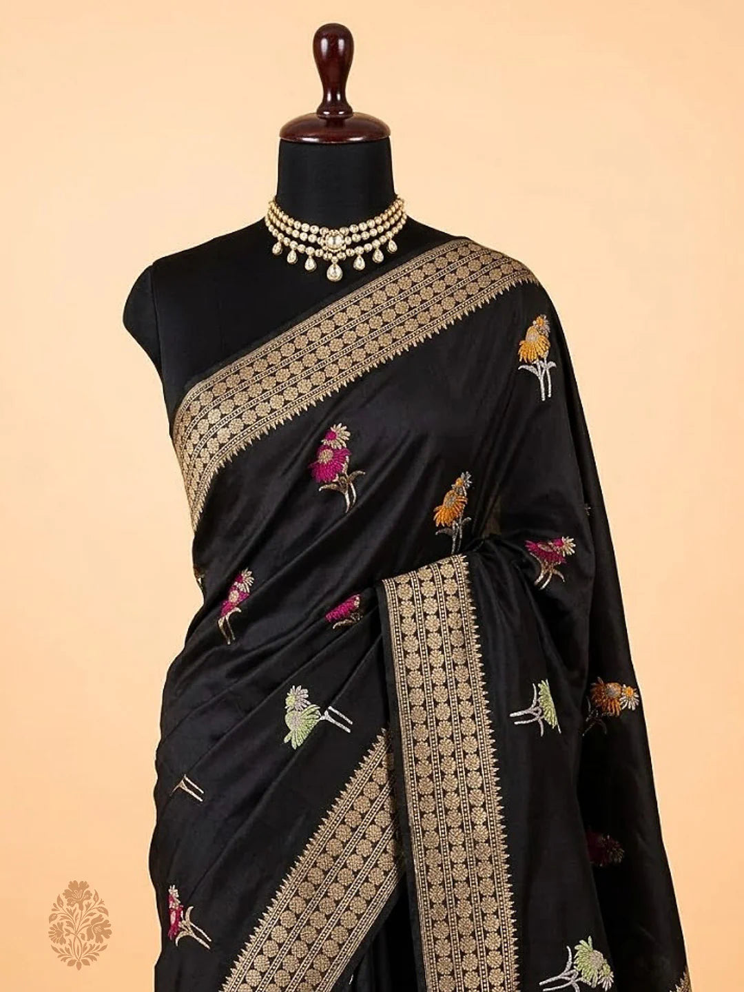 Pure Katan Silk Kadhwa Buta Banarasi Saree – Black | Sona Rupa Zari & Tilfi Minakari