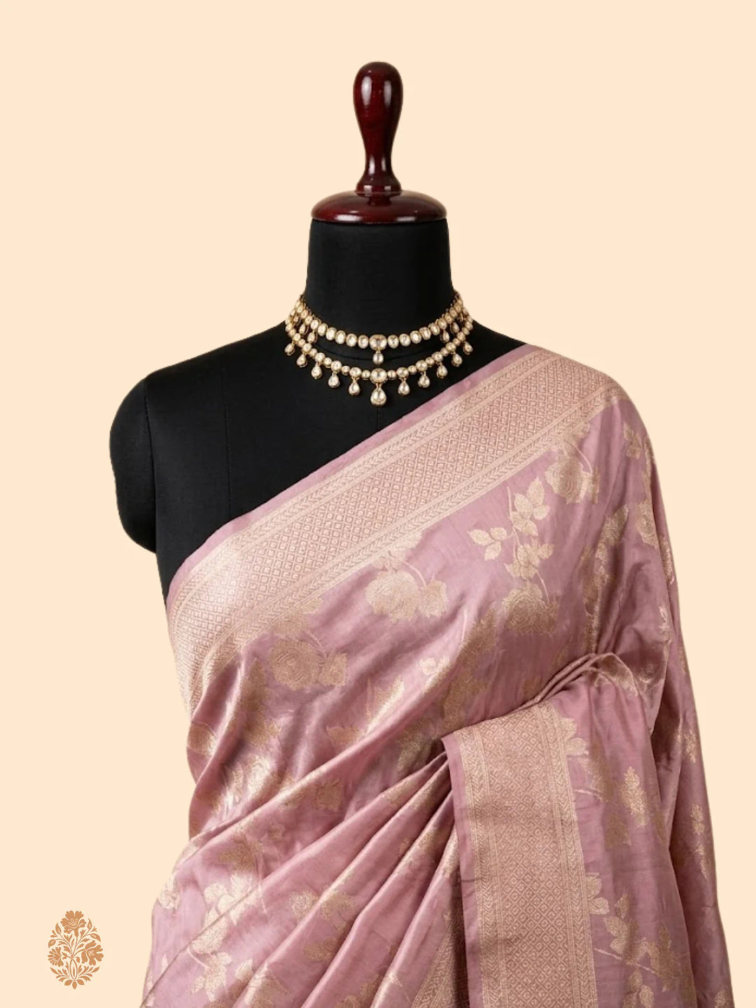 Blush Florals — Pure Katan Silk Banarasi Saree in Rose Pink
