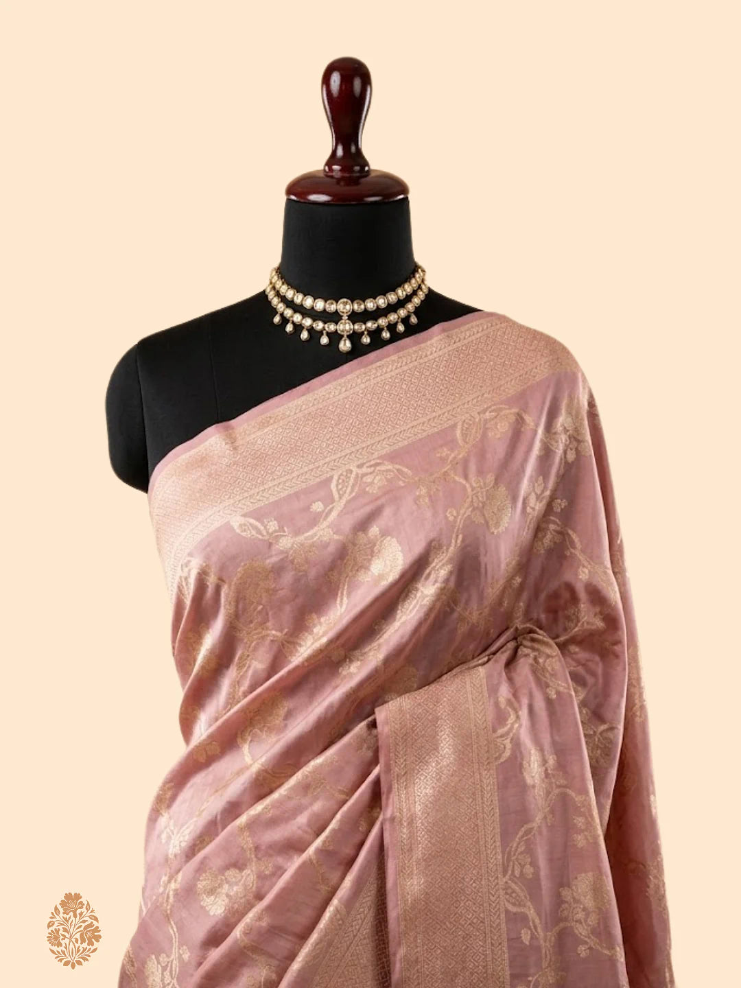 Golden Circles — Pure Katan Silk Banarasi Saree in Deep Orange
