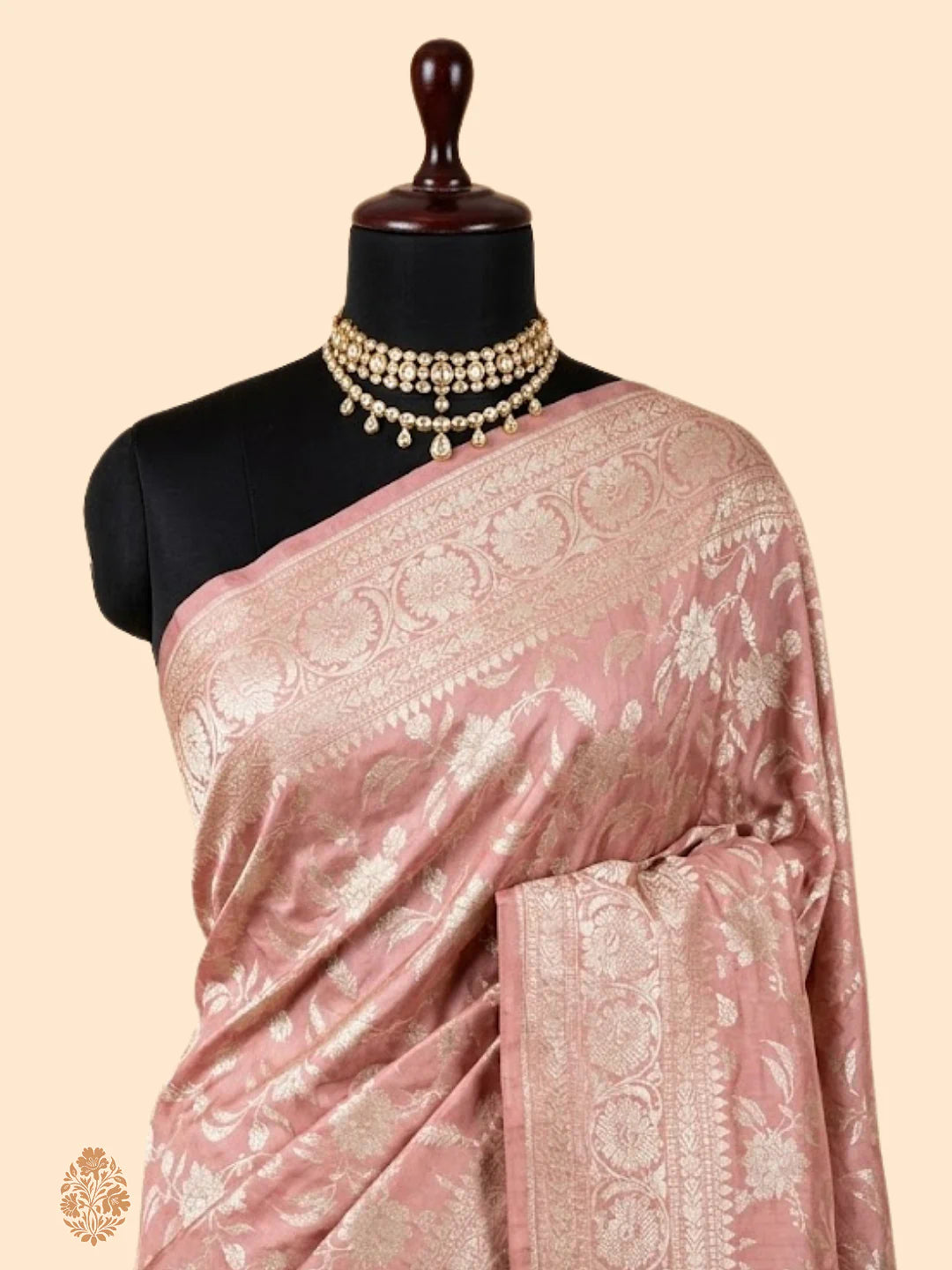 Pure Katan Silk Jaalwork Banarasi Saree – Peach & Purple Uppada Weave | Handwoven Festive Saree