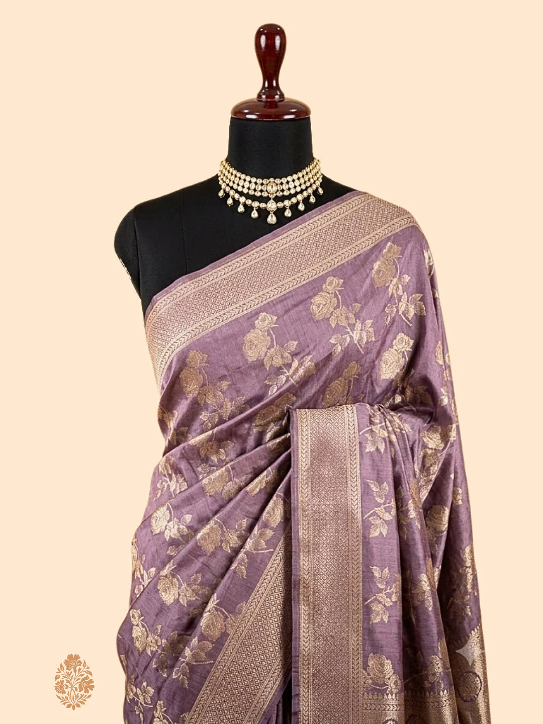 Rose Vines — Pure Katan Silk Banarasi Saree in Mauve