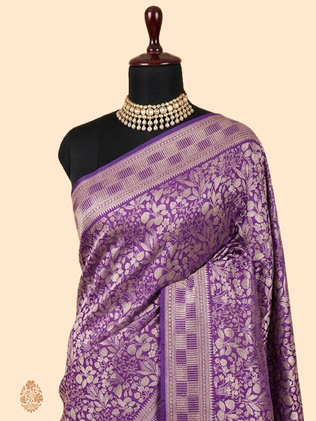 Pure Katan Silk Brocade Banarasi Saree – Purple Gold Zari | Handwoven Festive Wear