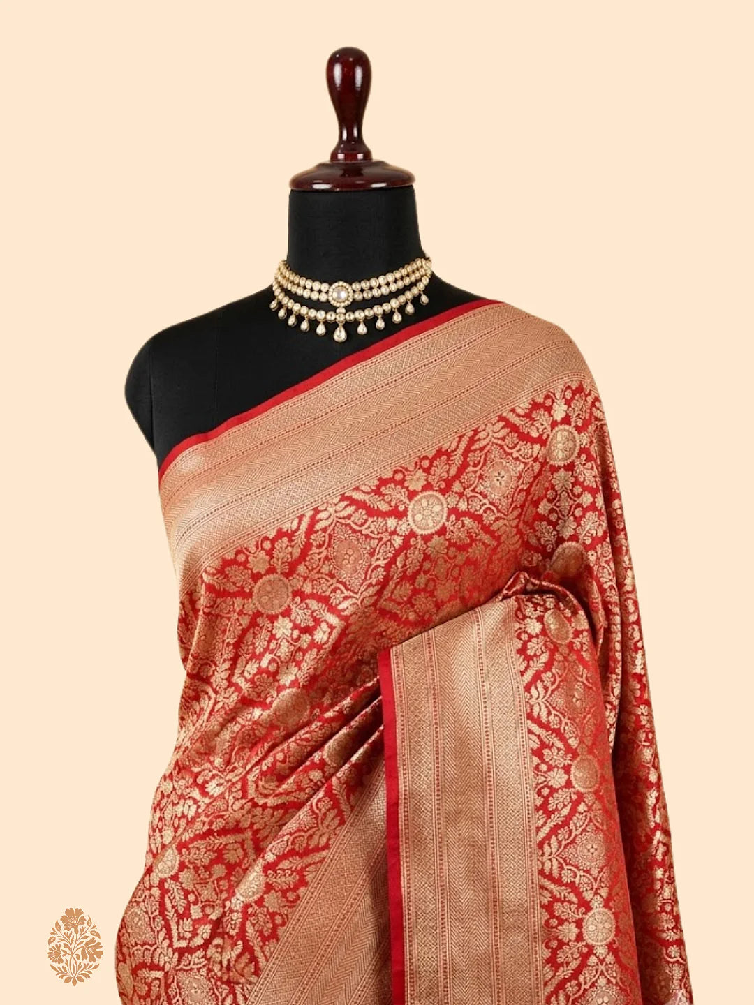 Deep Red Pure Katan Silk Brocade Banarasi Saree – Gold Zari Bridal & Festive Handwoven