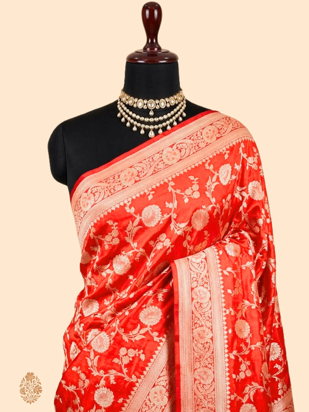 Red Pure Katan Silk Jaalwork Banarasi Saree – Uppada Bridal Handwoven Festive Wear