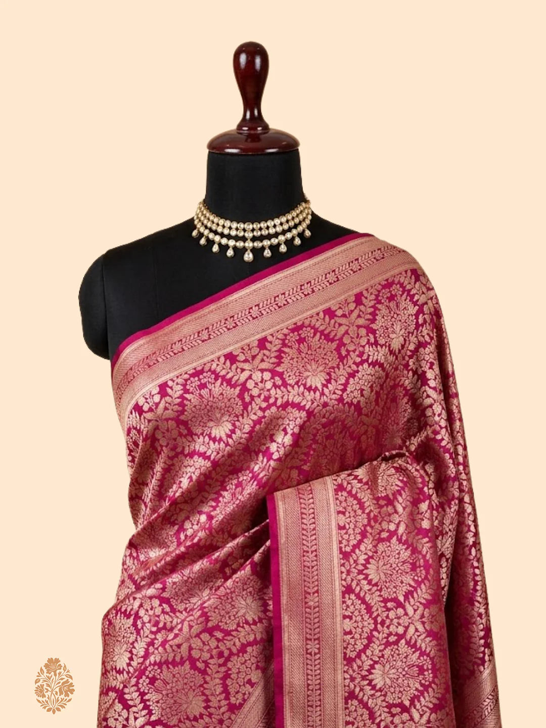 Pure Katan Silk Brocade Banarasi Saree – Baby Pink Gold Zari Grandeur | Handwoven in Banaras