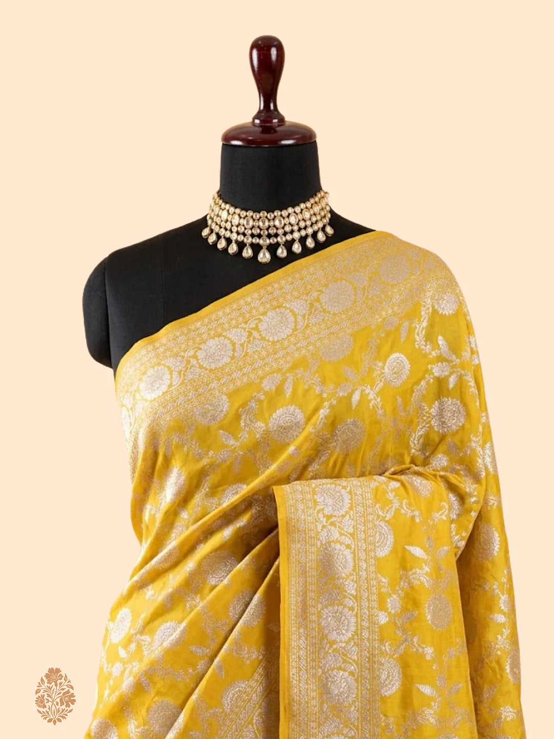 Handwoven Pure Katan Silk Banarasi Saree with Gold & Silver Jaal Design