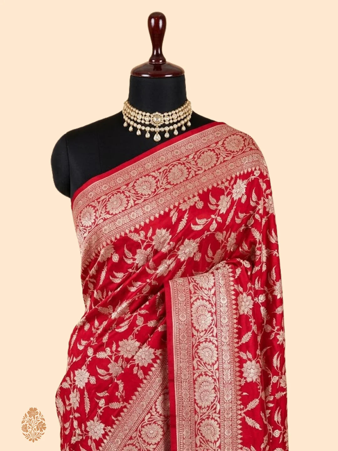 Bridal Red Pure Katan Silk Jaalwork Banarasi Saree, Handcrafted with Gold and Silver Zari