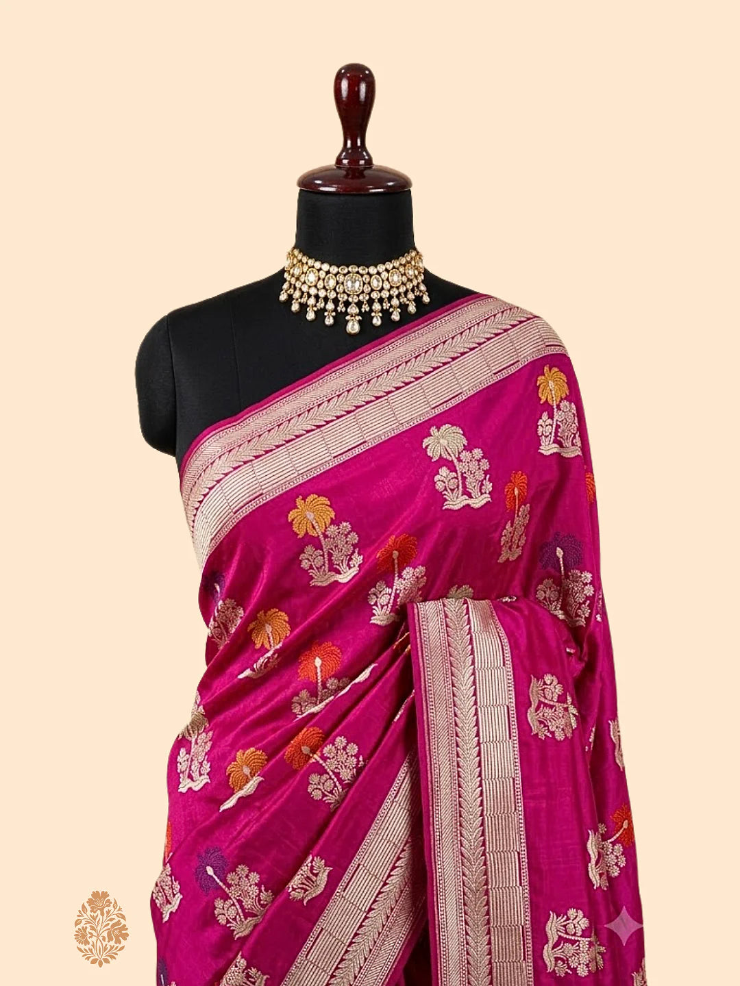 Pure Katan Silk Banarasi Saree | Intricate Minakari Uppada Weave | Rani Pink