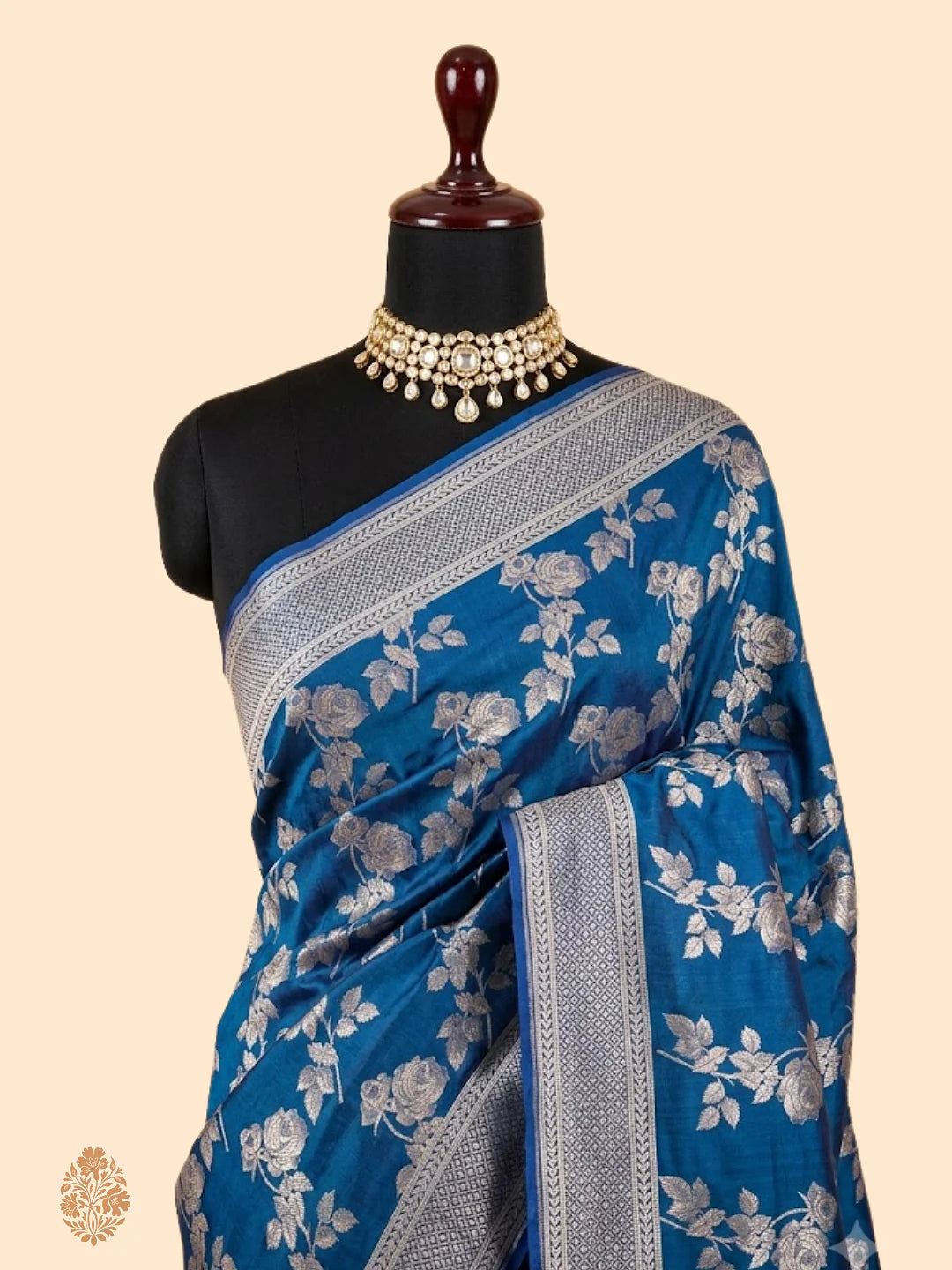 Pure Katan Silk Banarasi Saree | Peacock Cobalt Blue Jaal | Gold Zari Weave | GI Tagged | Silk Mark Certified | KATAN BANARAS