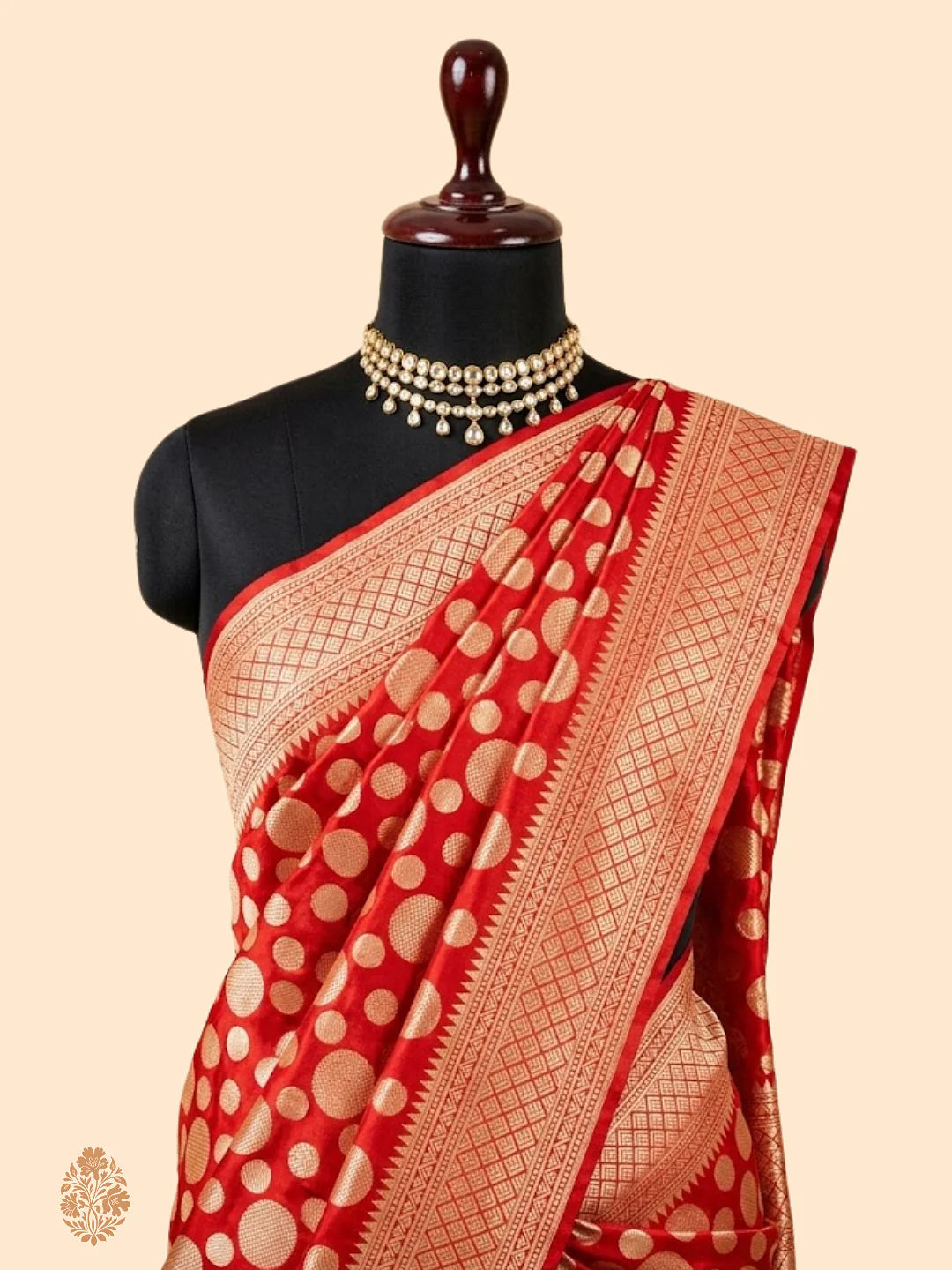 Pure Katan Silk Banarasi Handwoven Saree | Red with Gold Zari Buta | Uppada Weave | Bridal Wedding Saree