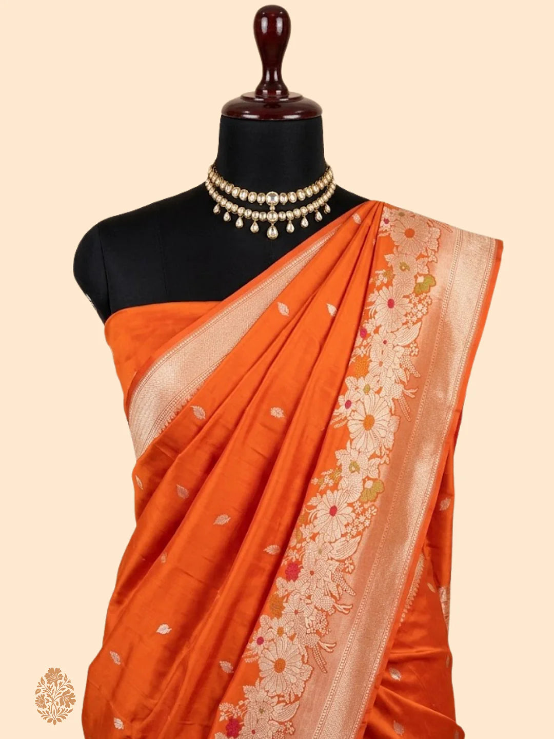 Pure Katan Silk Kadhwa Buta Banarasi Saree – Orange | Sona Rupa Zari & Tilfi Minakari