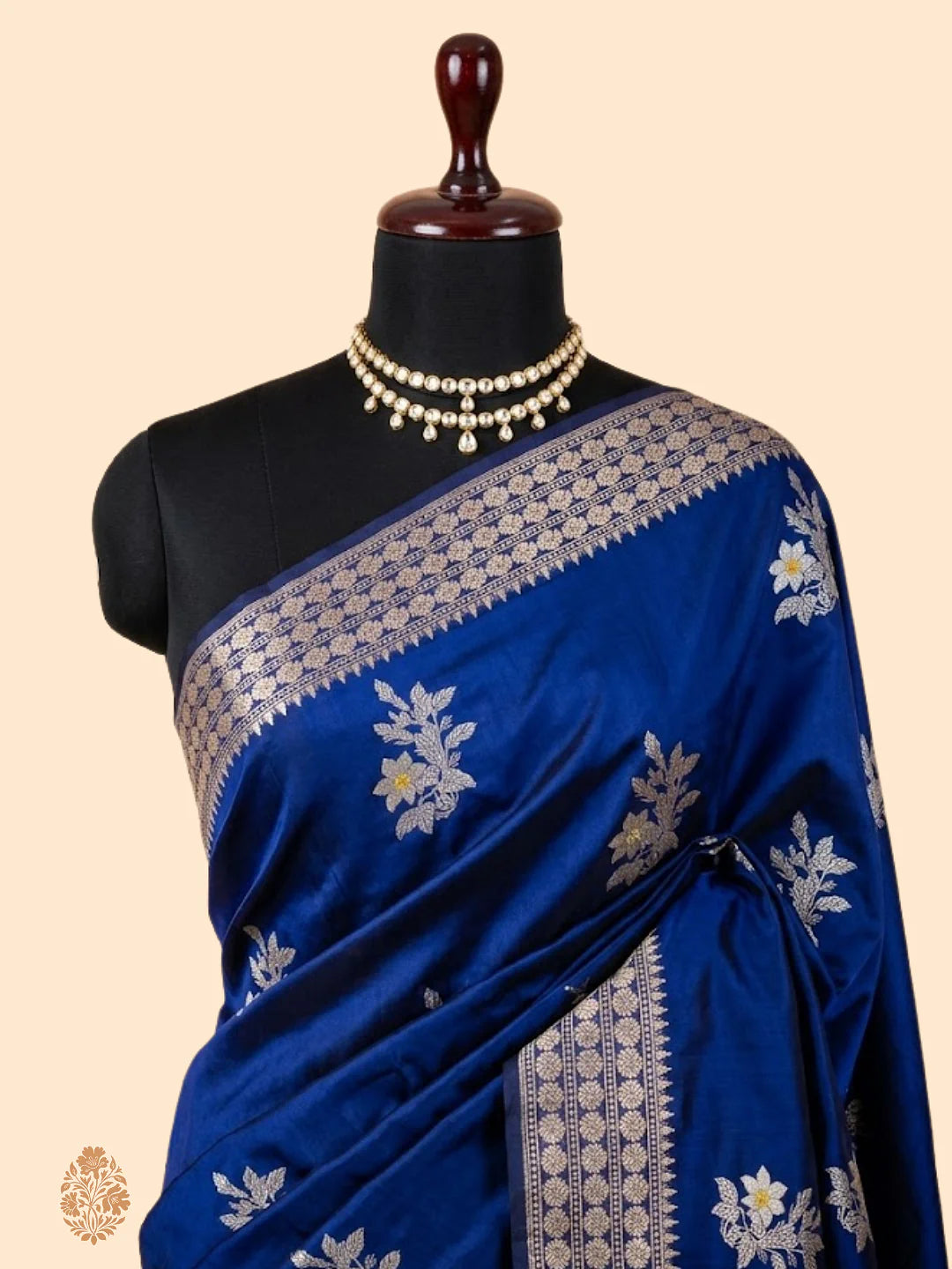 Pure Katan Silk Kadhwa Buta Banarasi Saree – Navy Blue | Sona Rupa Zari & Tilfi Minakari