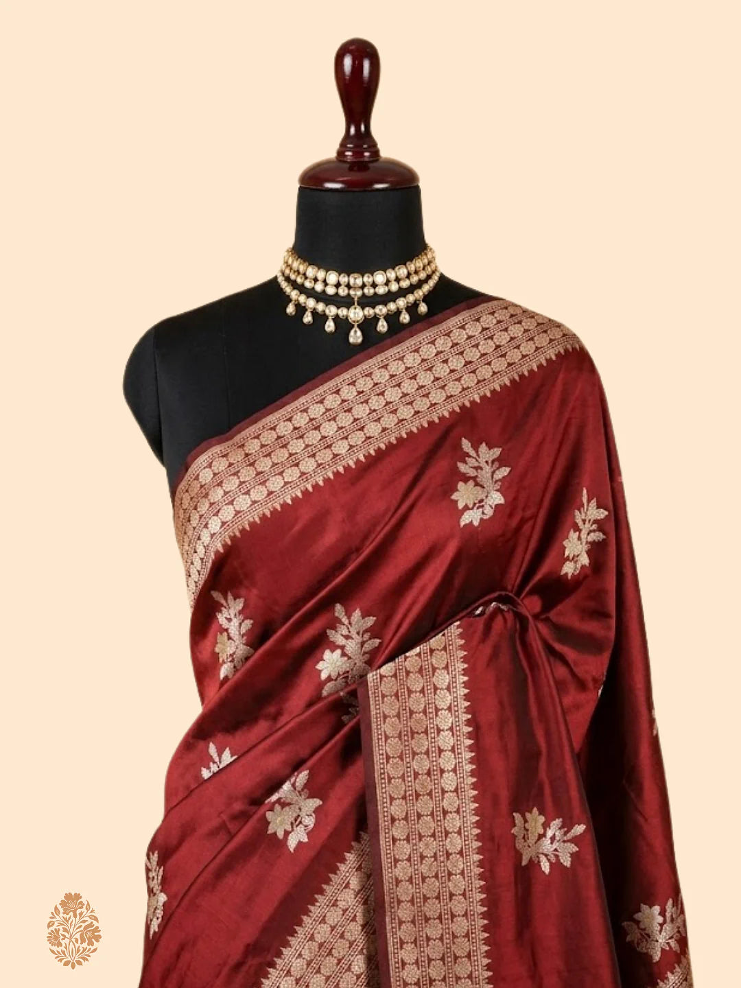 Pure Katan Silk Kadhwa Buta Banarasi Saree – Maroon | Sona Rupa Zari & Tilfi Minakari