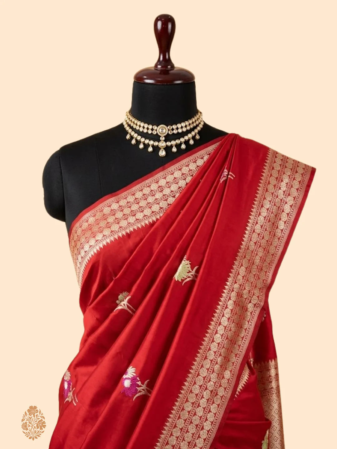 Handloom Banarasi Kadhwa Buta Saree | Pure Katan Silk | Sona Rupa Zari & Tilfi Minakari | Red