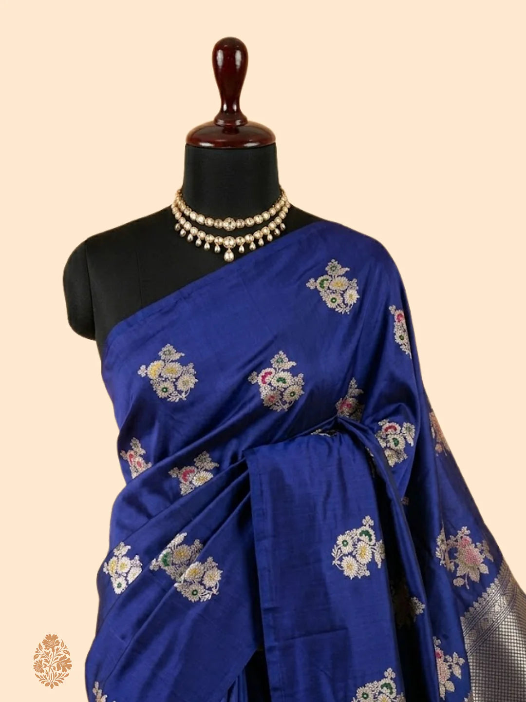 Pure Katan Silk Kadhwa Buta Banarasi Saree – Navy Blue | Sona Rupa Zari & Tilfi Minakari