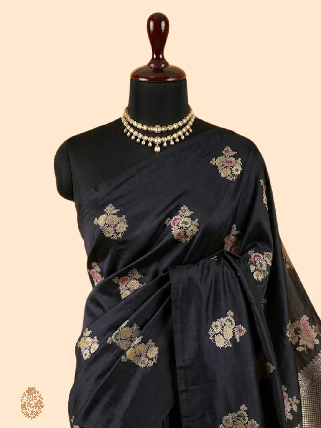 Pure Katan Silk Kadhwa Buta Banarasi Saree – Black | Sona Rupa Zari & Tilfi Minakari