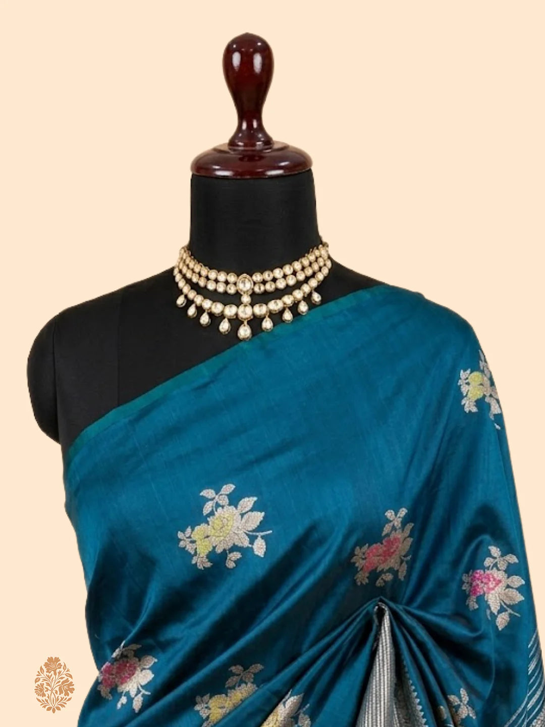 Teal Blue Pure Katan Silk Kadhwa Buta Banarasi Saree | Sona Rupa Zari & Tilfi Minakari