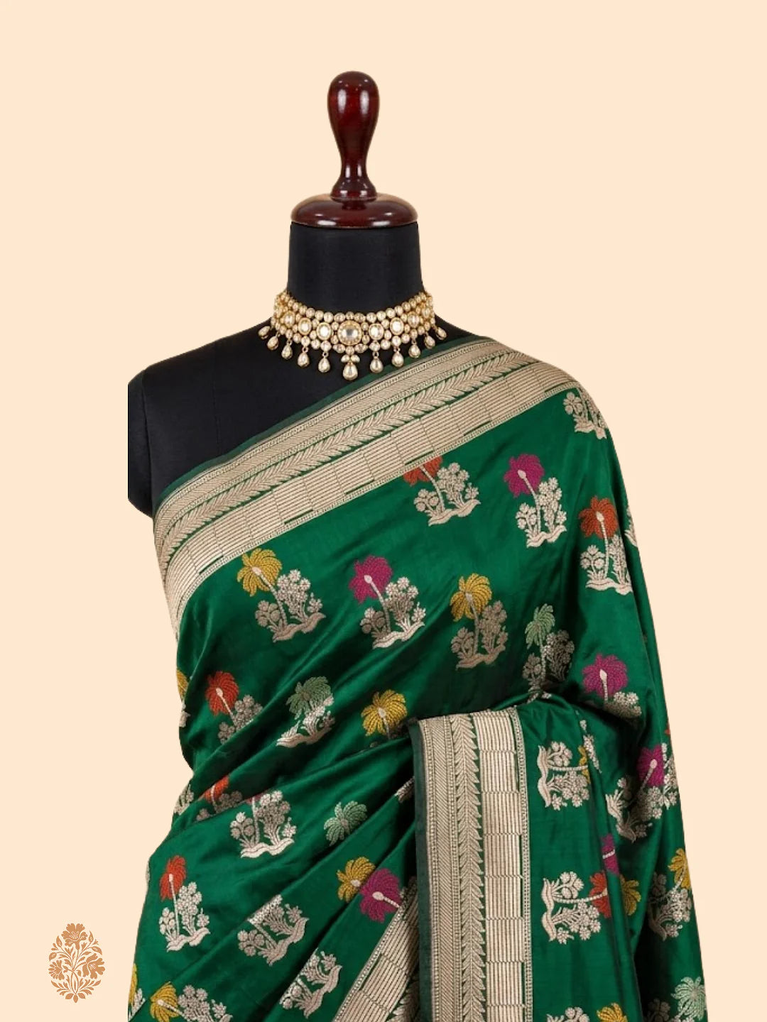 Pure Katan Silk Banarasi Saree | Intricate Minakari Uppada Weave | Bottle Green