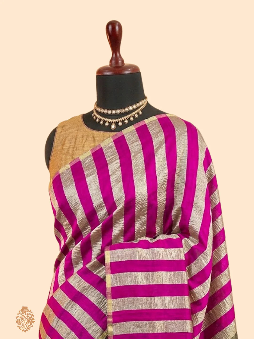 Pure Moonga Silk Banarasi Saree | Mughal Jaal Zari Woven Luxury Saree