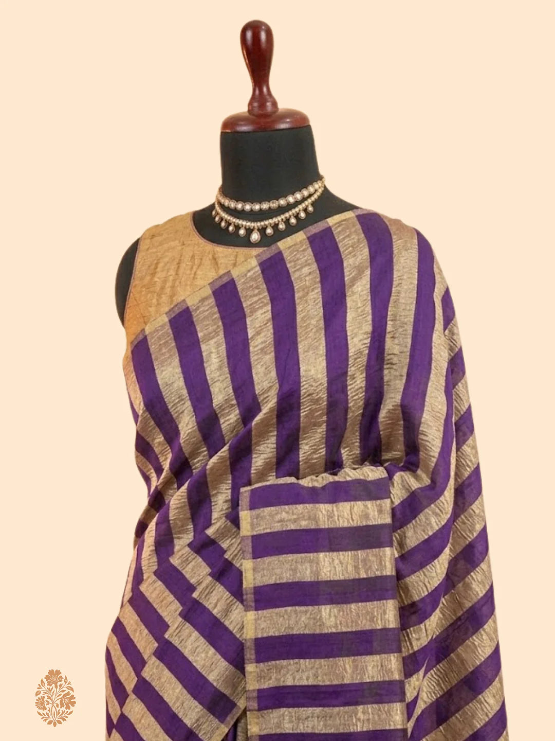 Pure Moonga Silk Banarasi Saree | Zari Strips Woven Luxury Silk Saree