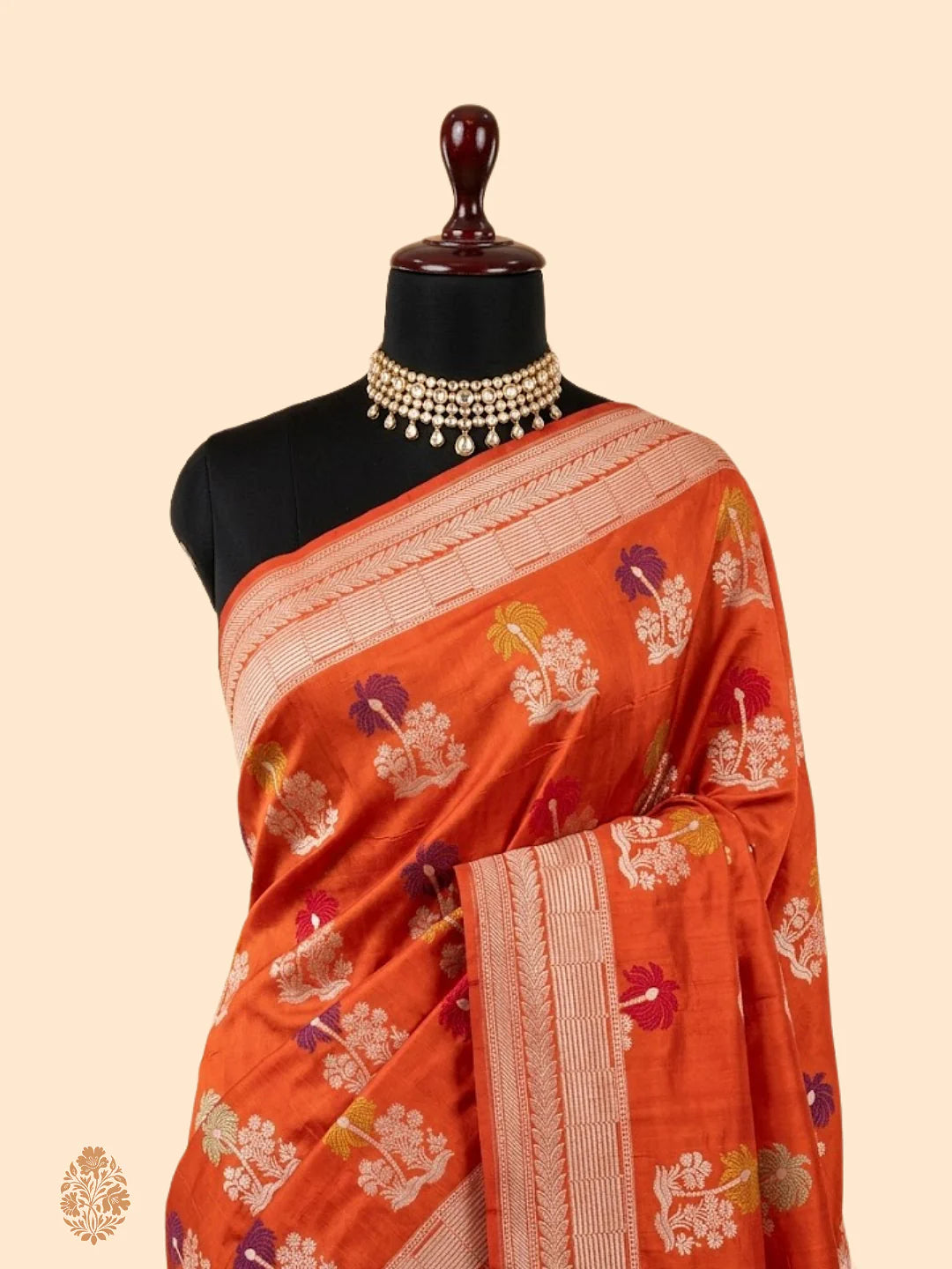 Pure Katan Silk Banarasi Saree | Intricate Minakari Uppada Weave | Vibrant Orange