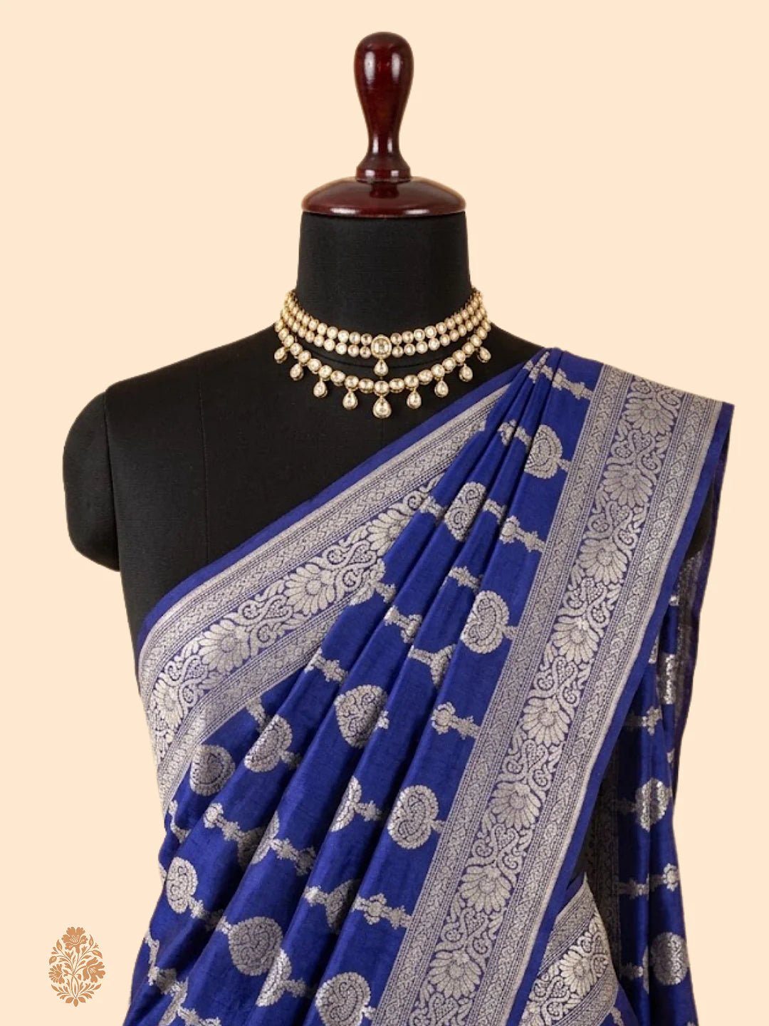 Royal Blue Pure Moonga Silk Banarasi Saree with Uppada Weave and Pure Gold Zari