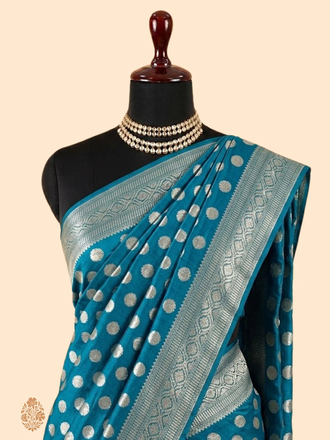 Turquoise Teal Blue Pure Moonga Silk Banarasi Saree – Uppada Handwoven Festive Wear