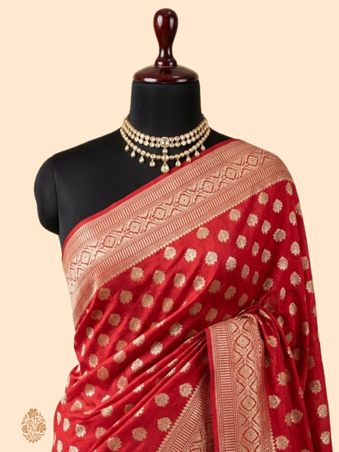 Deep Red Pure Moonga Silk Banarasi Saree – Gold Zari Uppada Handwoven Festive Wear