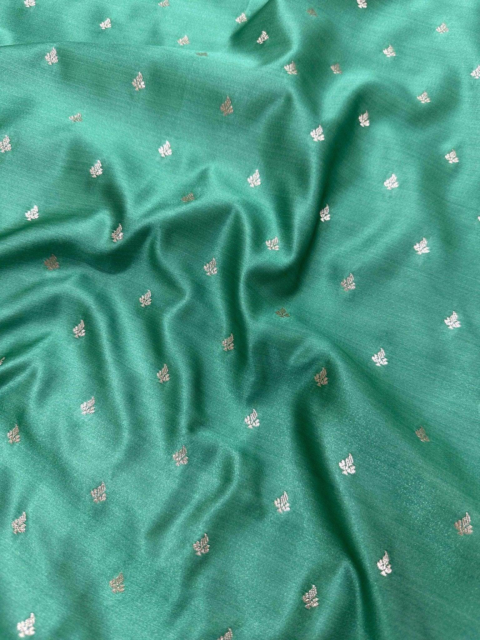 Sea Green Mashru Silk Banarasi Zari Border Brocad Aanchal Booti Saree - Katan Banaras