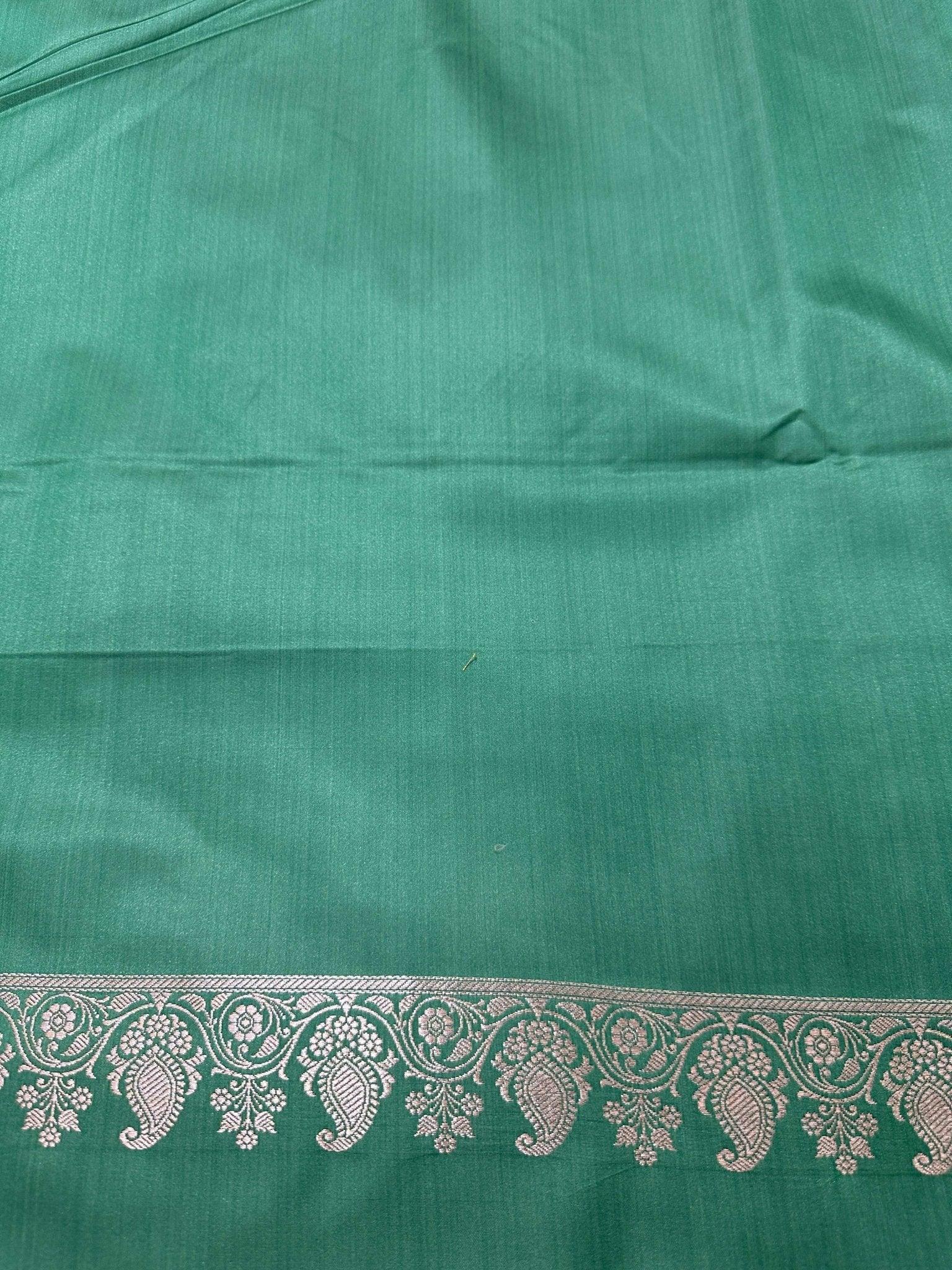 Sea Green Mashru Silk Banarasi Zari Border Brocad Aanchal Booti Saree - Katan Banaras