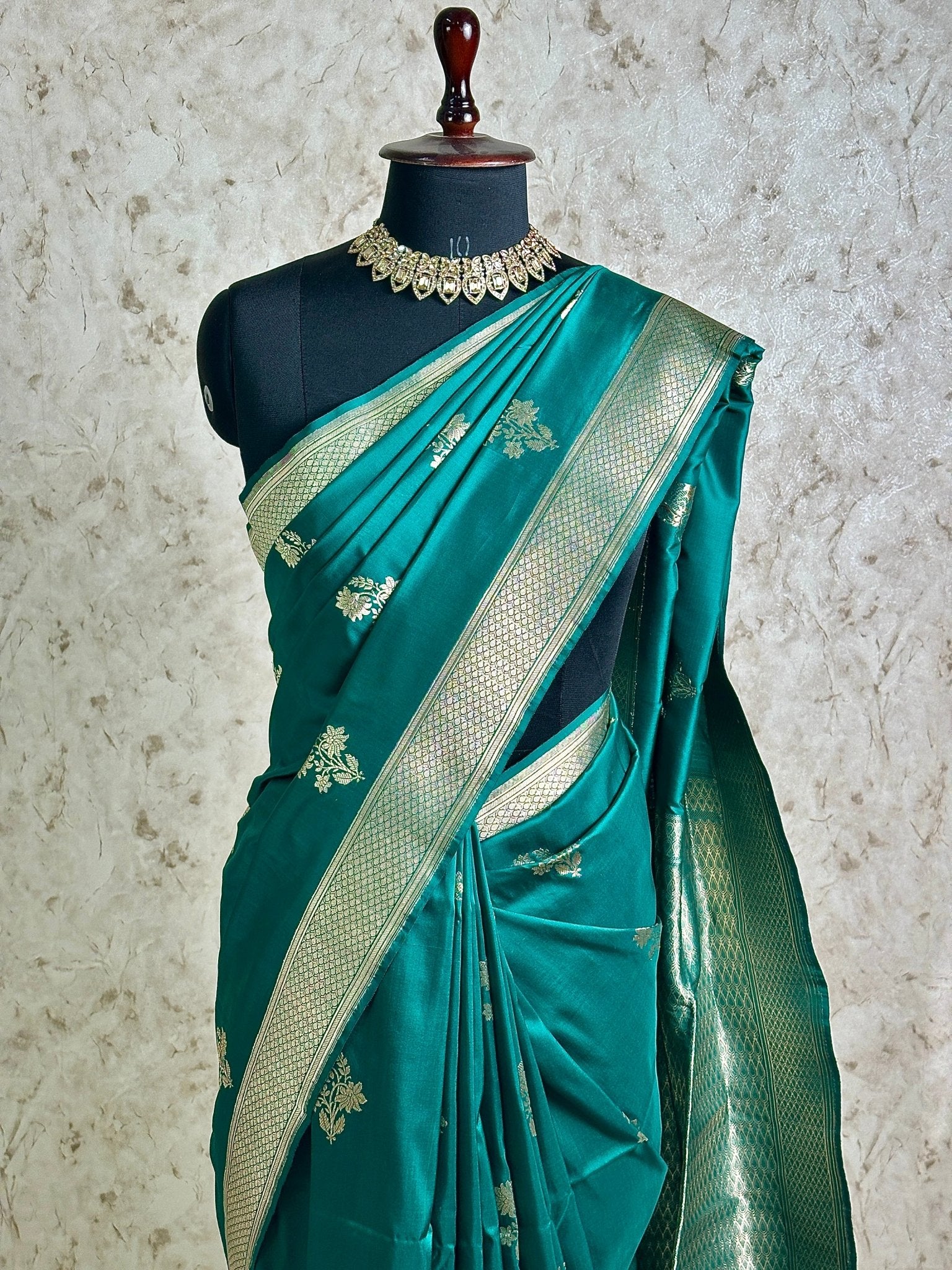 Teal Green Pure Katan Silk Banarasi Kadhwa Buta Handloom Ektara Weaved Saree - Katan Banaras
