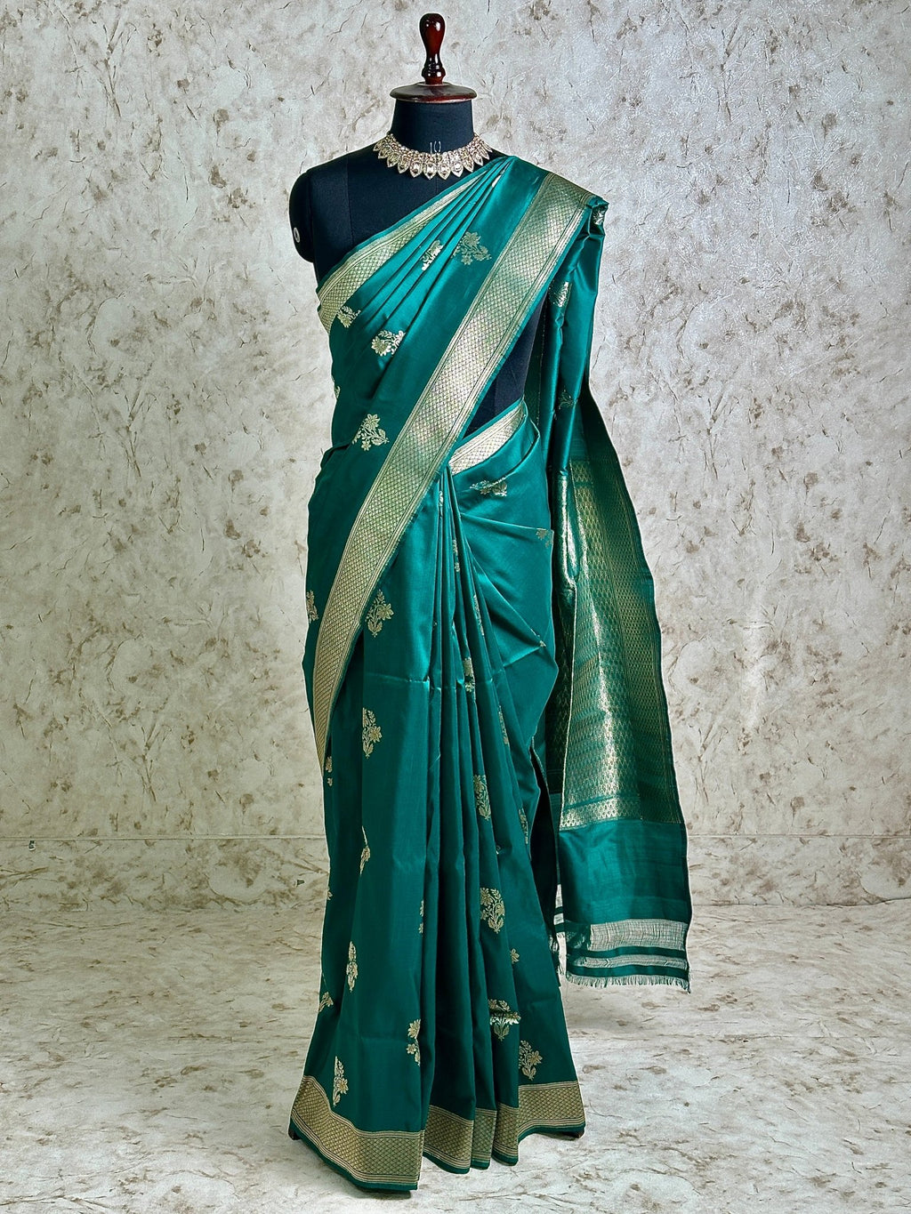 Teal Green Pure Katan Silk Banarasi Kadhwa Buta Handloom Ektara Weaved Saree - Katan Banaras